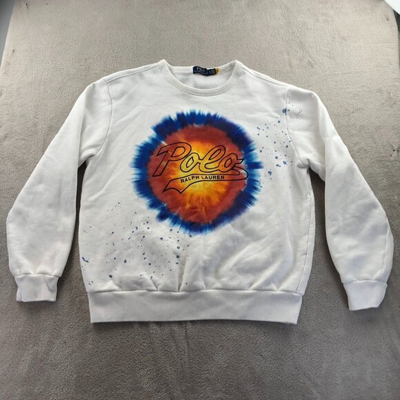 Polo Ralph Lauren Mens Sweatshirt Large Pullover Tie-Dye Sweatshirt White Hippie - Picture 15 of 16